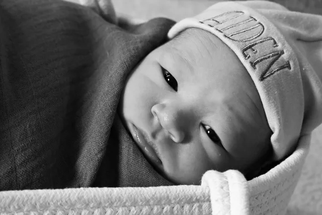 Black and white newborn portrait